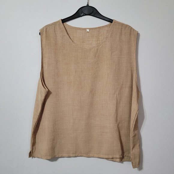 Vintage linen button down shirt and shell, tan, large - Picture 11 of 12